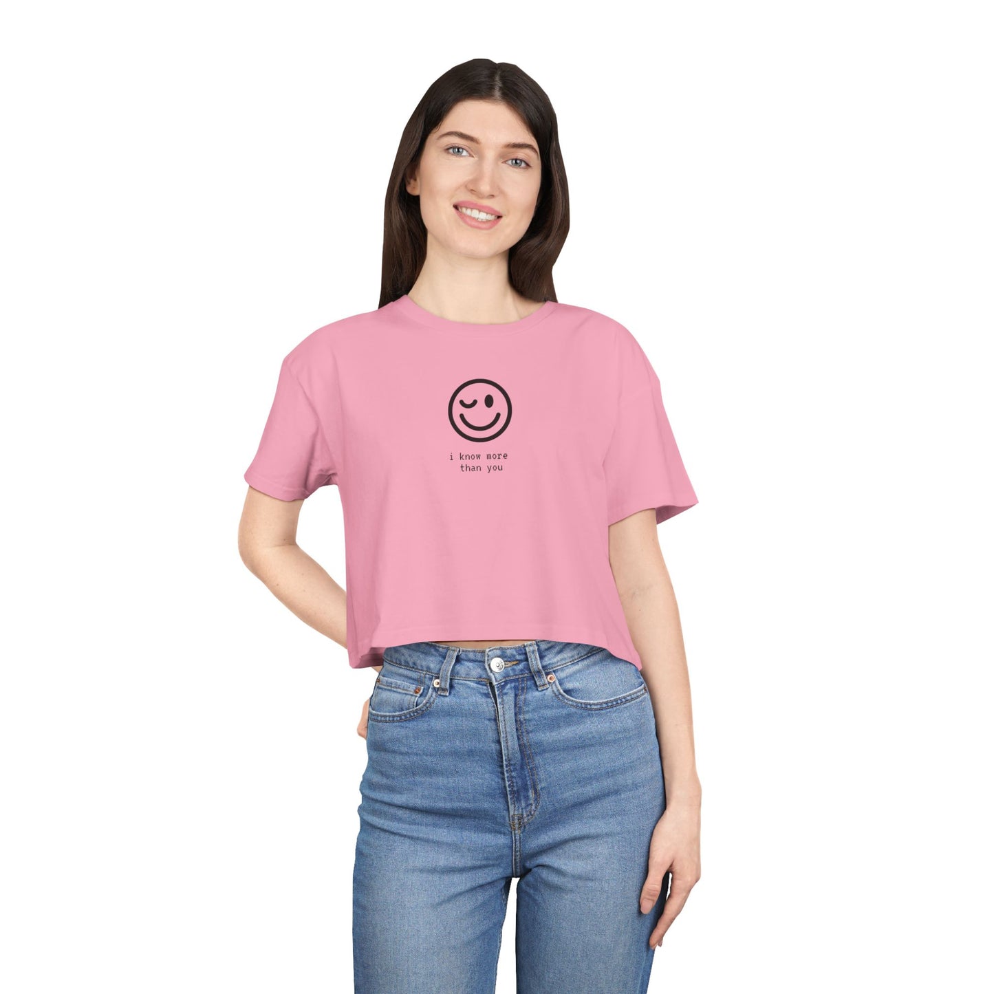 ‘i know more than you’ Smiley Cropped Tee