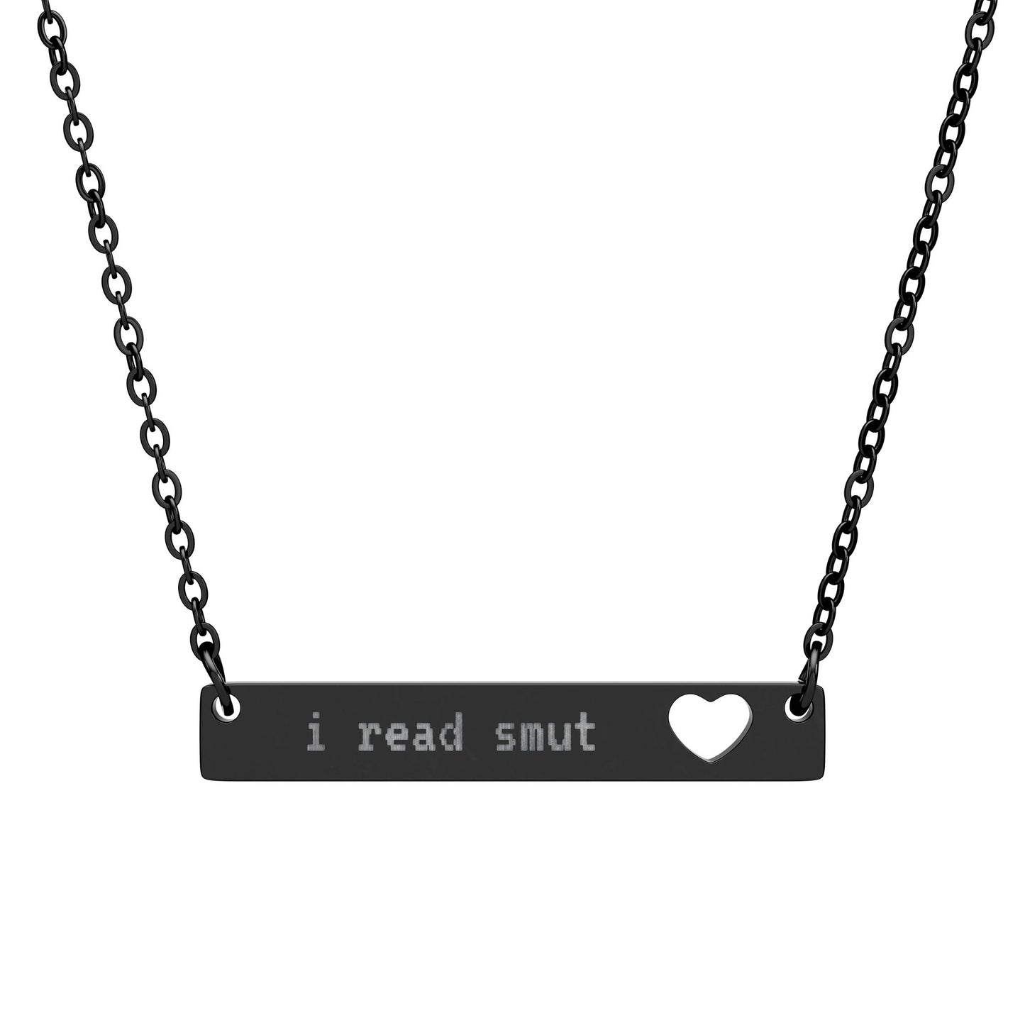 ‘i read smut’ Engraved Cutout Heart Bar Necklace