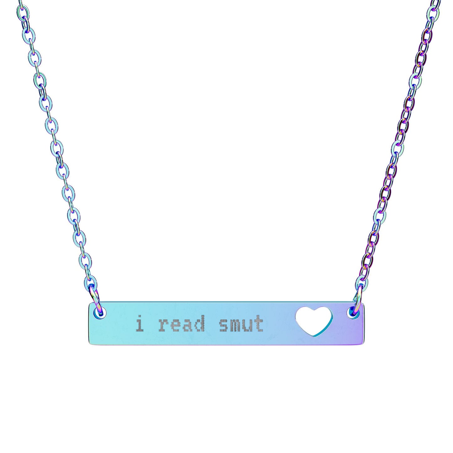 ‘i read smut’ Engraved Cutout Heart Bar Necklace